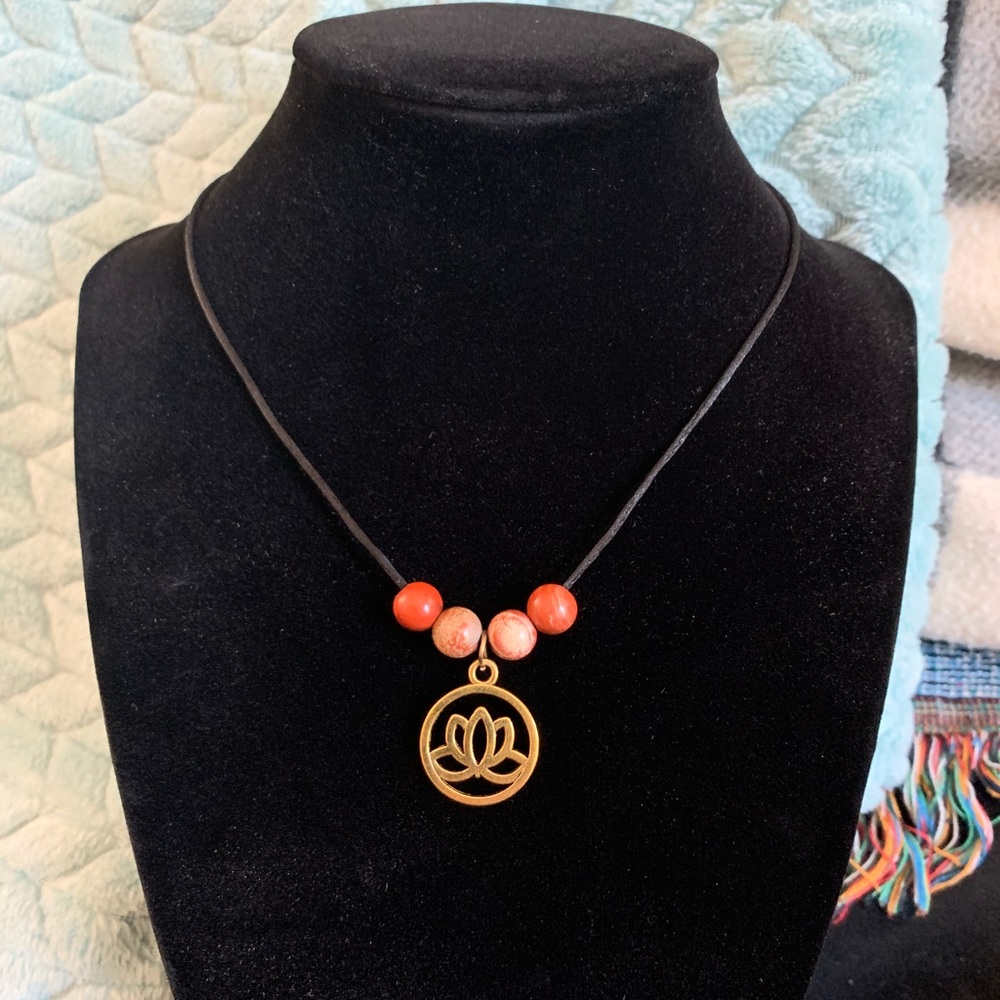 Cappuccino Jasper stone beads and lotus charm